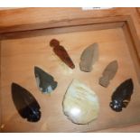 Neolithic stone implements, arrow heads etc