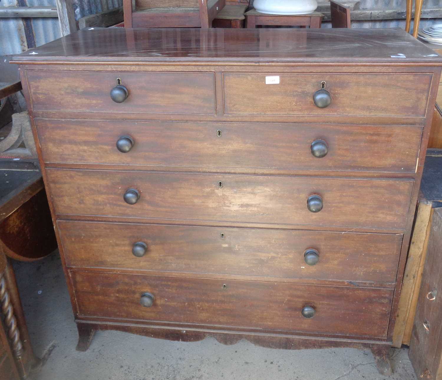 Georgian mahogany chest of drawers on bracket feet, 49" wide x 47" tall x 21" deep
