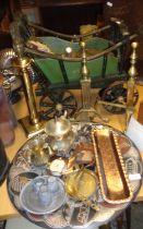 Large quantity of assorted brass and copperware and a folk-art dog cart model