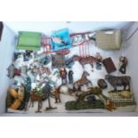 Collection of farm lead figures, inc. Tumbrel cart and drover, tractor trailer, Smith set,