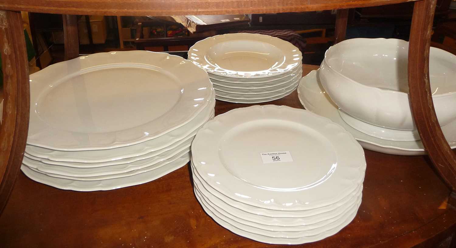 Limoges white porcelain dinner plates and bowls with soup tureen