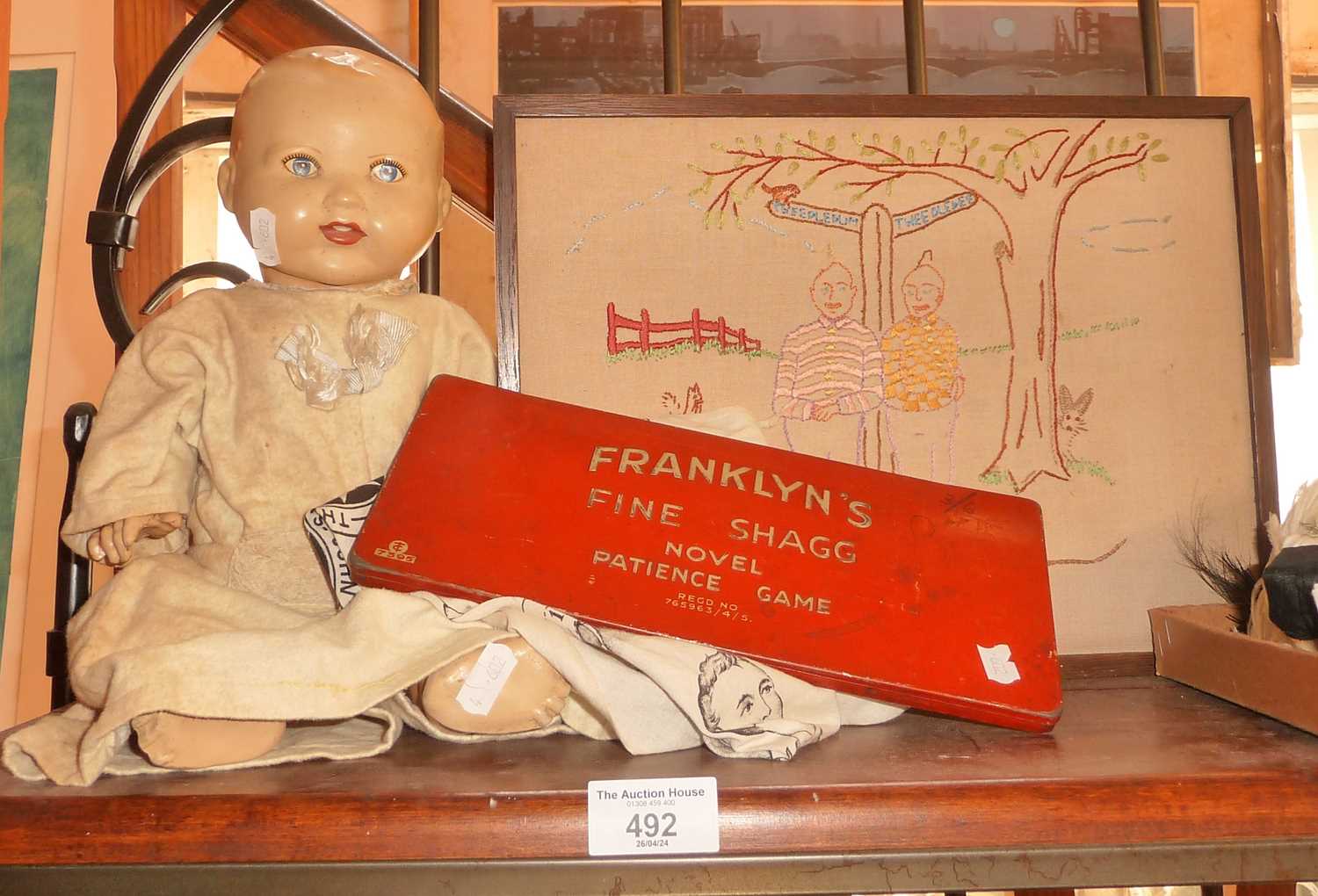 Composite baby doll, St. John's Amblance illustrated bandage, Franklyn's Fine Shagg advertising