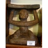 Tribal Art: African carved wood figurative chief's headrest, 8" high