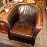 Vintage black leather tub chair