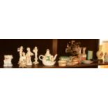 Oriental china items (many A/F), and some porcelain cherubs (one shelf)