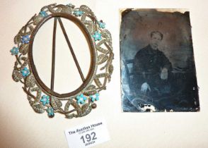 Victorian ambrotype photograph of young man, and an enamelled Edwardian frame with easel back