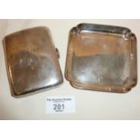 1953 Coronation hallmarked silver dish, Birch & Gaydon, together with a silver cigarette case,