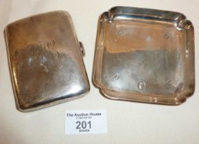 1953 Coronation hallmarked silver dish, Birch & Gaydon, together with a silver cigarette case,