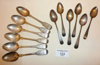 Set of six fiddle pattern silver teaspoons hallmarked for London 1835, maker Jonathan Hayne. With