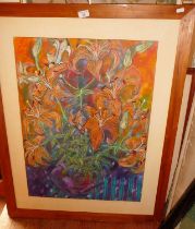 Large acrylic on paper of plants, signed