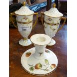 Pair Mintons china urn shaped vases with covers, 5.5" high and a pair of Coalport china