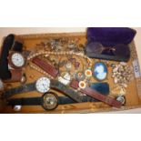 Vintage costume jewellery, wrist watches, old spectacles, enamel badges etc