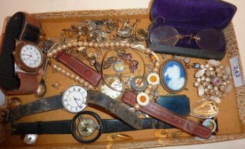 Vintage costume jewellery, wrist watches, old spectacles, enamel badges etc