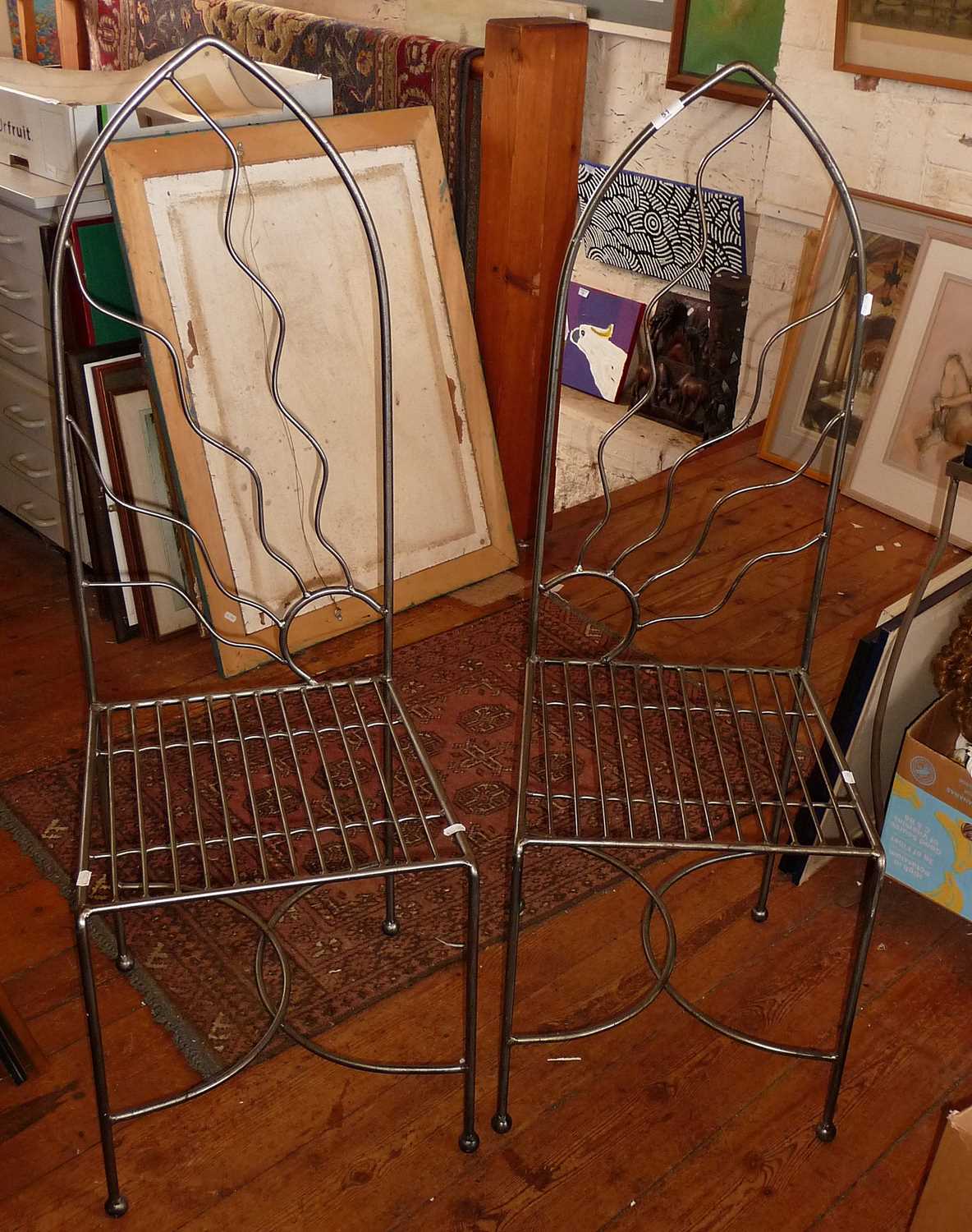 Pair of contemporary wrought iron side chairs