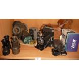 Ensign bellows camera, Volks Cine-8 camera, Vivitar Vivicam F340 camera (boxed), Jumelle Marine