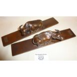 Pair of Chinese bronze water buffalo scroll weights. Republic period. Approx. 21cm long