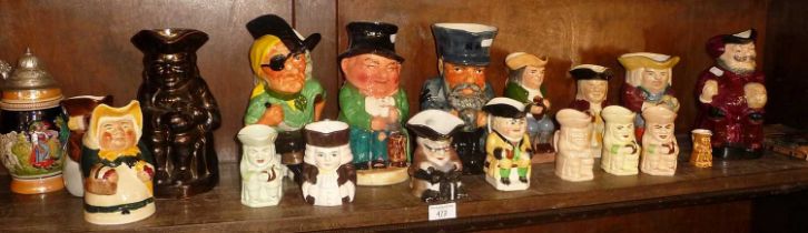 Large collection of Toby and character jugs. Makes inc. Shorter & Son, Burlington Ware, Tony Wood