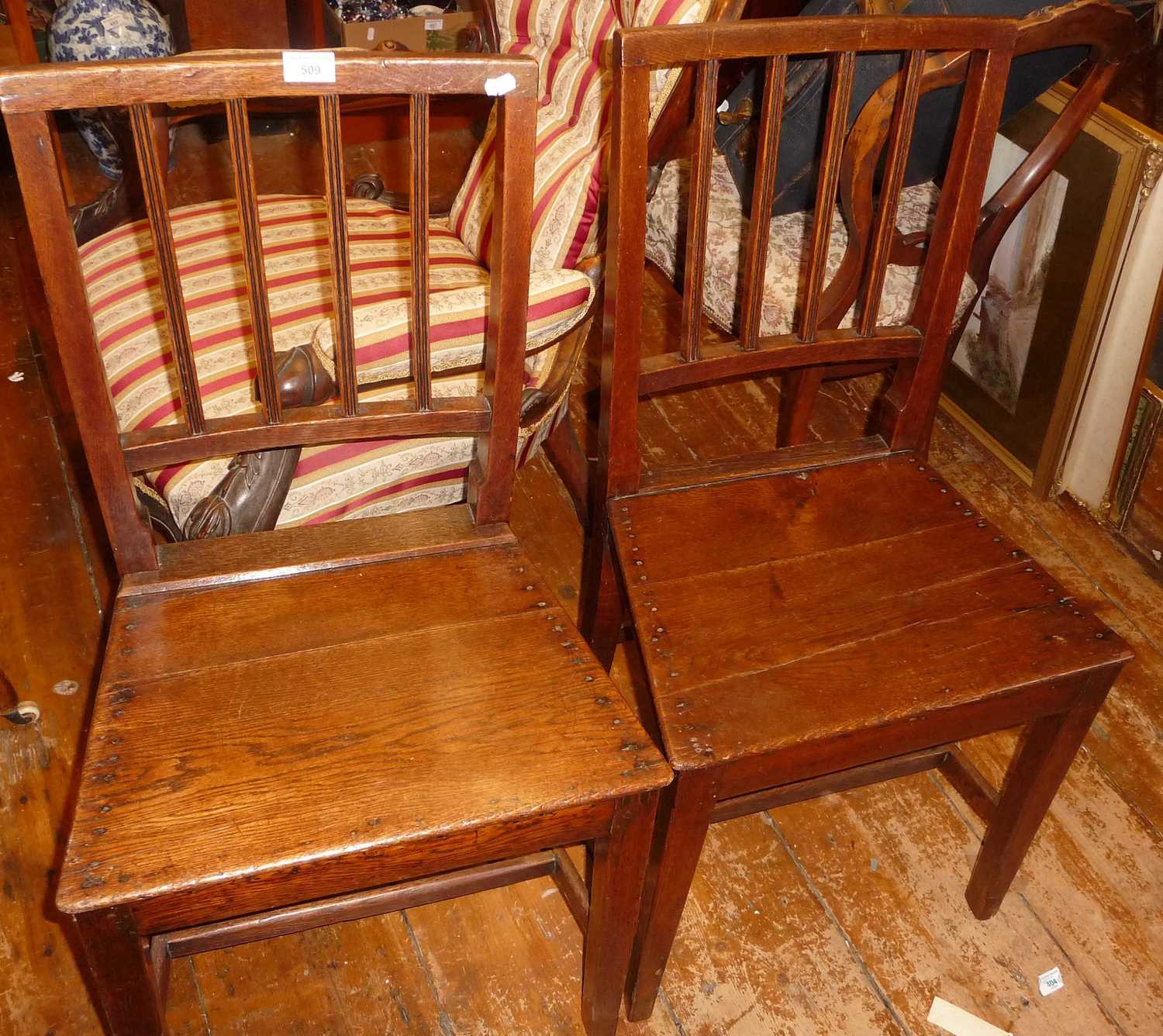 Pair of Georgian oak country dining chairs