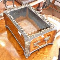19th c. marquetry ormulu mounted walnut rectangular planter having galleried top with liner, 15" x