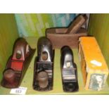 Three various block planes, inc. Stanley 102 with box and a Guy Handtools Ltd. plane