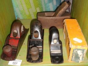 Three various block planes, inc. Stanley 102 with box and a Guy Handtools Ltd. plane
