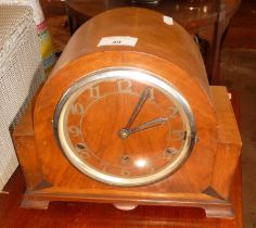 Art Deco chiming mantle clock in walnut case by the Perivale Clock Company