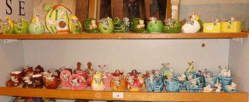 Large collection of 1960's china mice ornaments (two shelves)