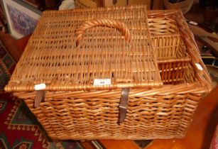 Wickerwork hamper with section for wine bottles