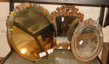 Round Barbola mirror, an oval similar and another mirror