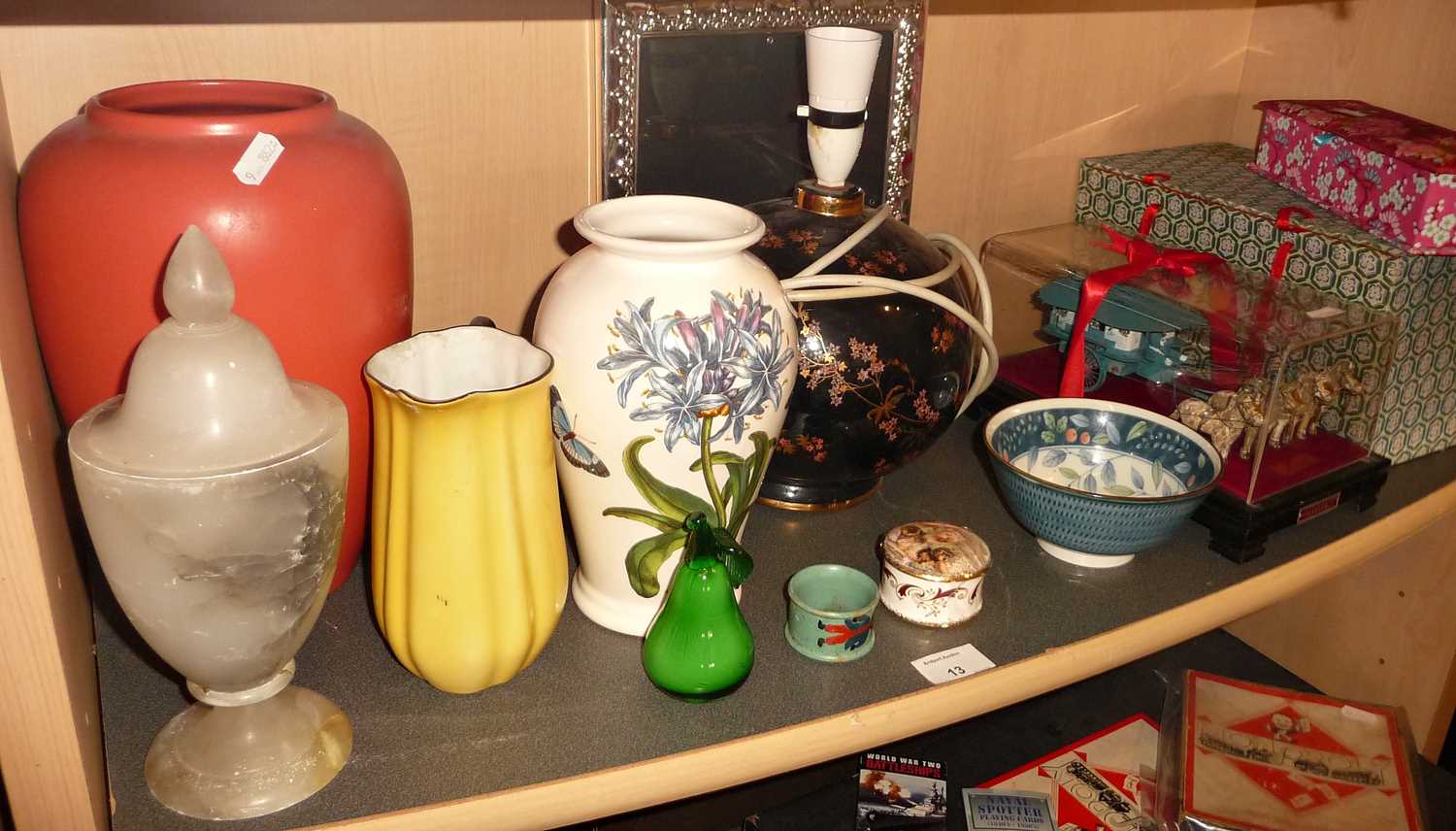 Various china items including table lamp, Portmerion vase and some Oriental pieces etc.