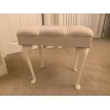 An upholstered bedroom stool, purchased from Bedstore, approximately 49 cm x 51 cm x 37 cm.