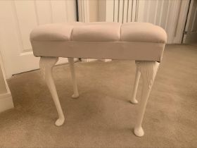 An upholstered bedroom stool, purchased from Bedstore, approximately 49 cm x 51 cm x 37 cm.
