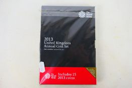 A Royal Mint 2013 United Kingdom Annual Coin Set of 15 coins, appears factory sealed.