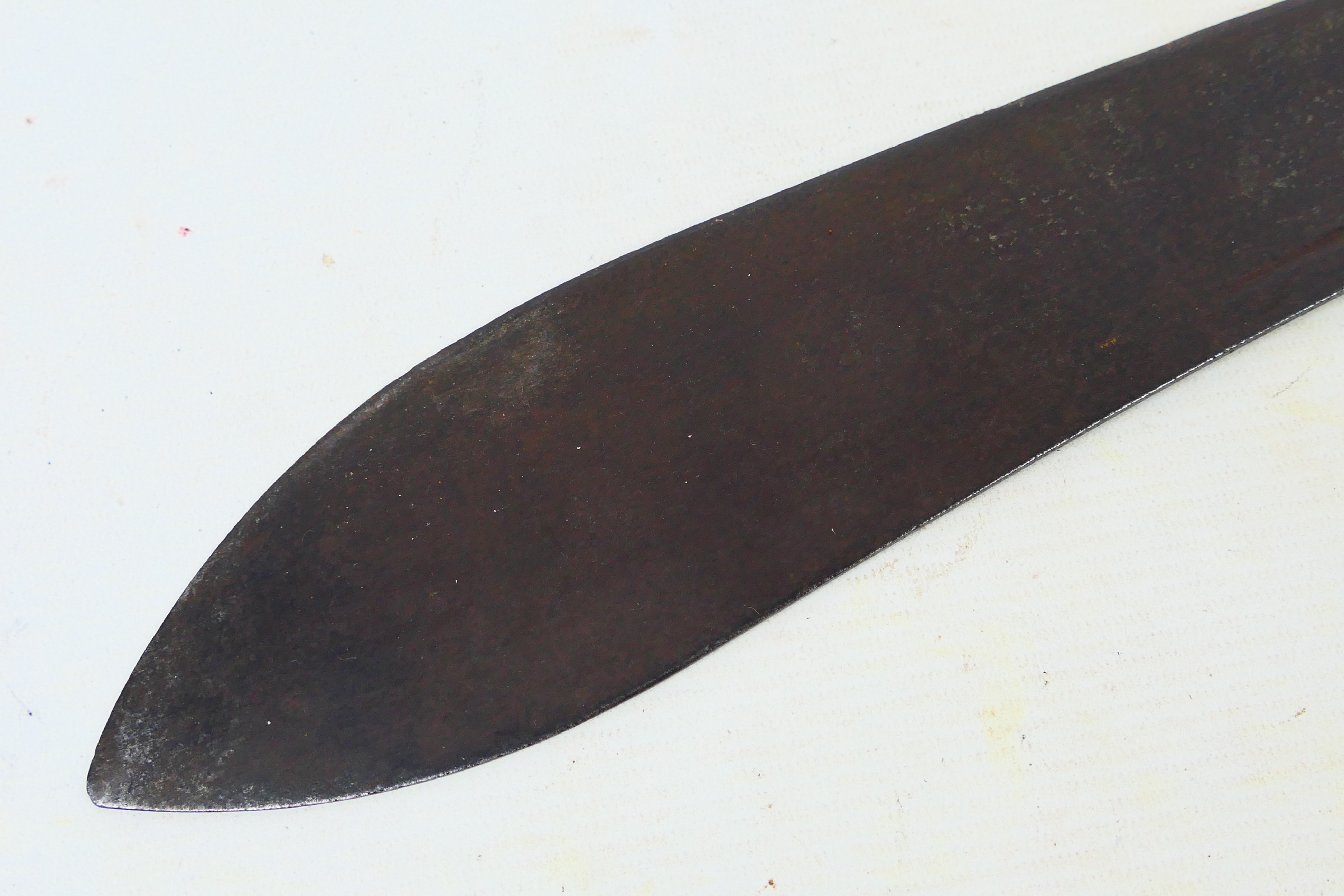 A 19th century machete with 55 cm (l) single fullered blade and ribbed horn grips, - Image 8 of 10