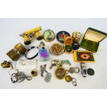 A mixed lot of collectables to include lorgnette opera glasses, sunglasses, powder compacts,