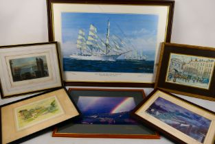 A collection of framed prints to include a limited edition Doug Kewley Widnes To Runcorn 1961,