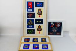 Four aviation related framed and glazed displays of RAF and Czech Air Force cloth squadron patches,