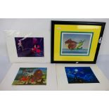 Four Disney related prints, two Peter Pan, one Jungle Book and one Fantasia, part framed,