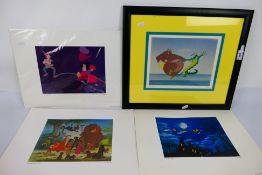 Four Disney related prints, two Peter Pan, one Jungle Book and one Fantasia, part framed,