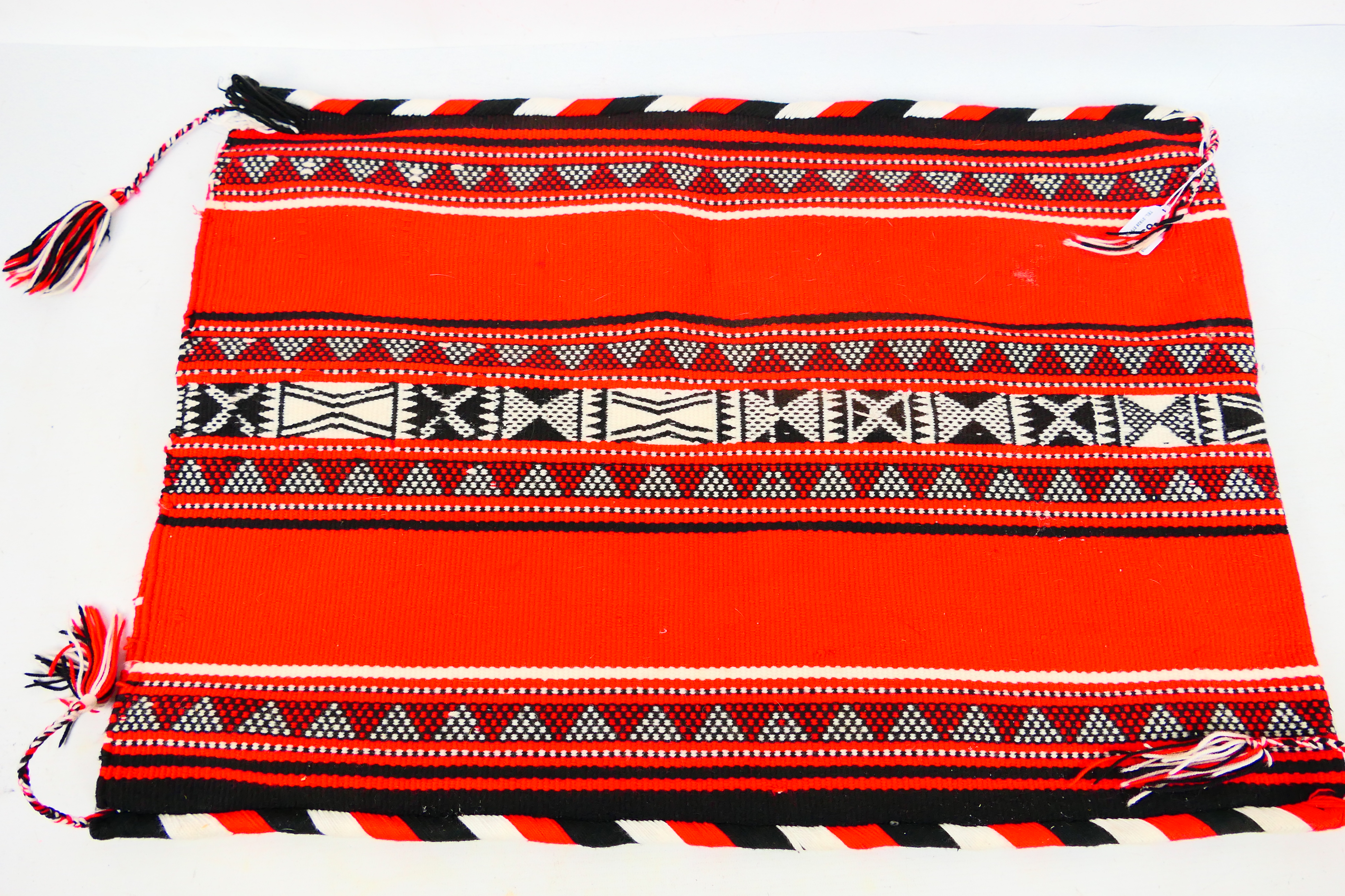 A native American style woven bag with geometric decoration, approximately 67 cm x 48 cm. - Image 2 of 2