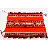 A native American style woven bag with geometric decoration, approximately 67 cm x 48 cm.