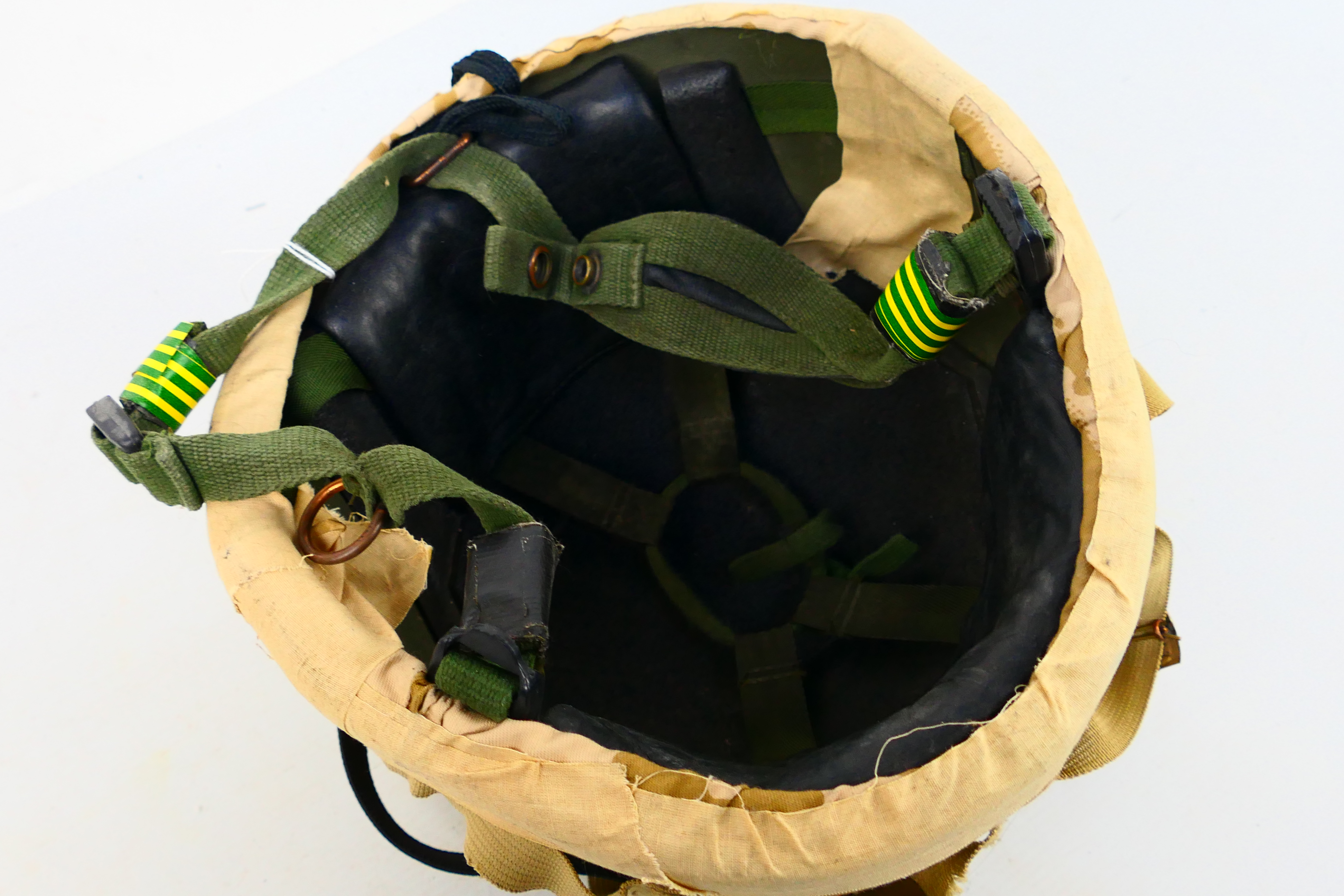 A British military combat helmet, Mk6, with camouflage cover and goggles. - Image 6 of 6