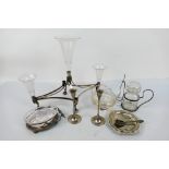 Plated and other metal ware to include an epergne, candlesticks, dishes and other.