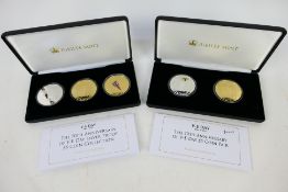 Two Jubilee Mint V-E Day 70th Anniversary coin sets comprising a three coin silver proof £5 coin