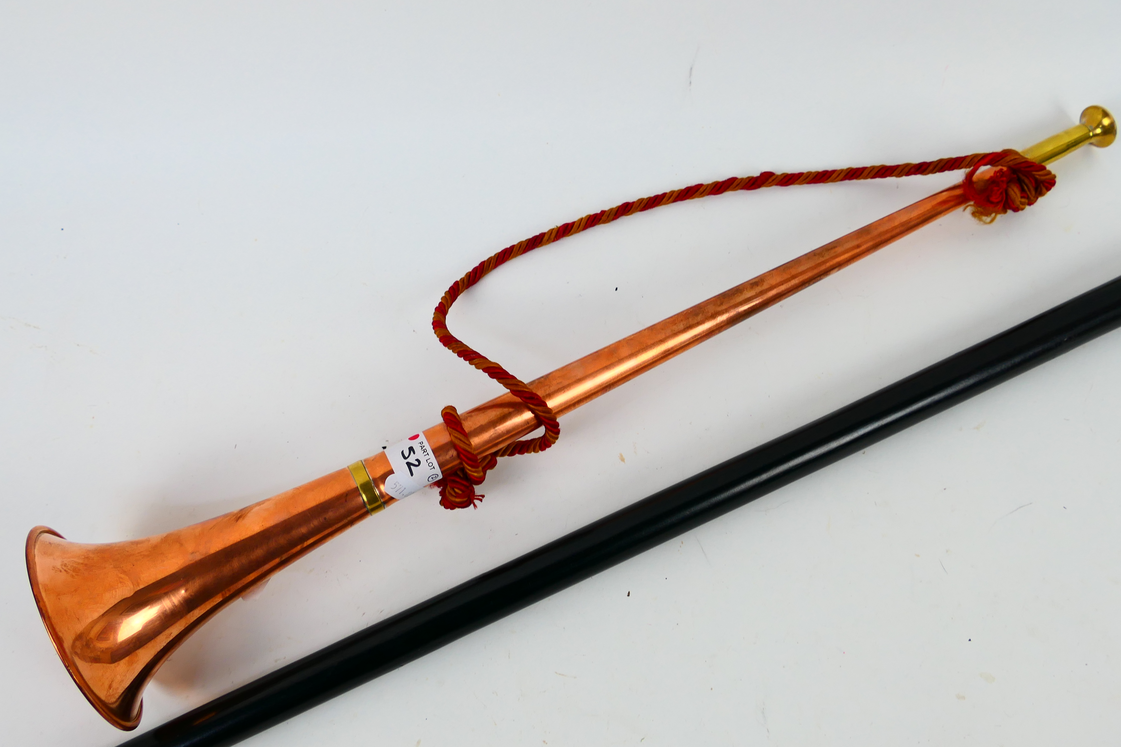 A walking stick with chrome jaguar form handle and a copper hunting horn. [2]. - Image 2 of 3