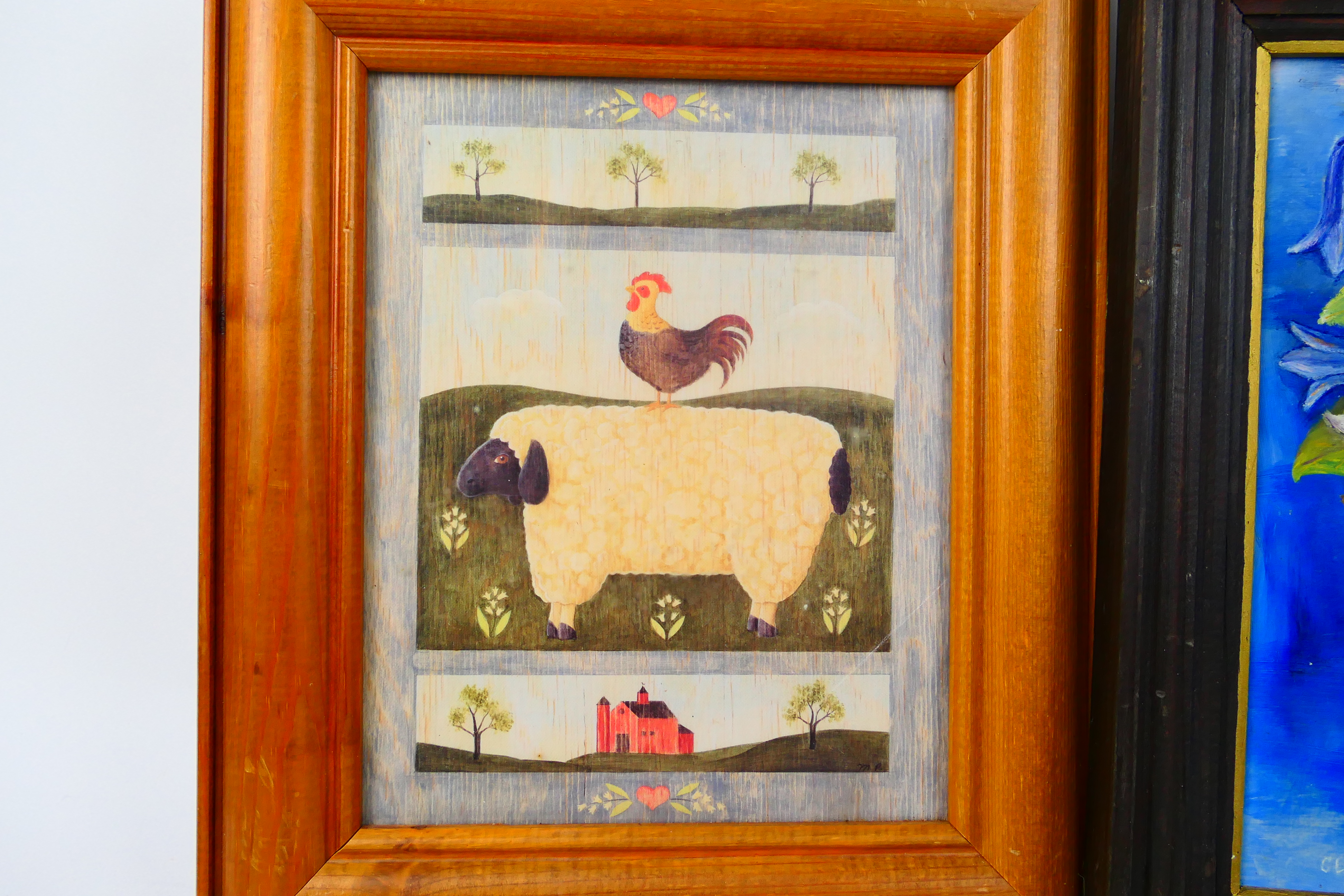 A framed floral still life on board, 26 cm x 19 cm image size and three framed prints. - Image 4 of 6