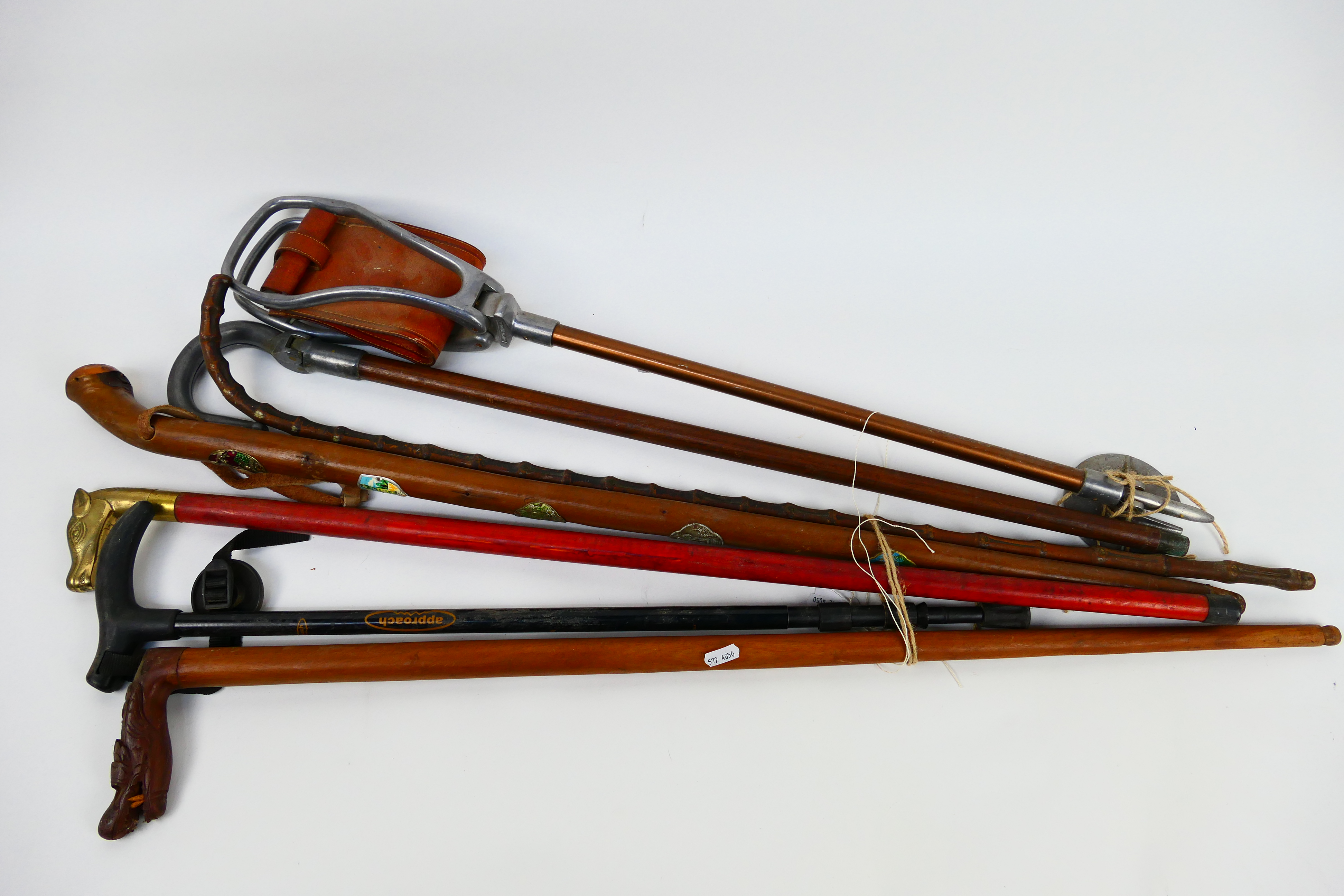 A collection of walking and shooting sticks.