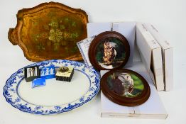 Lot to include a polychrome painted wooden tray, boxed collector plates,