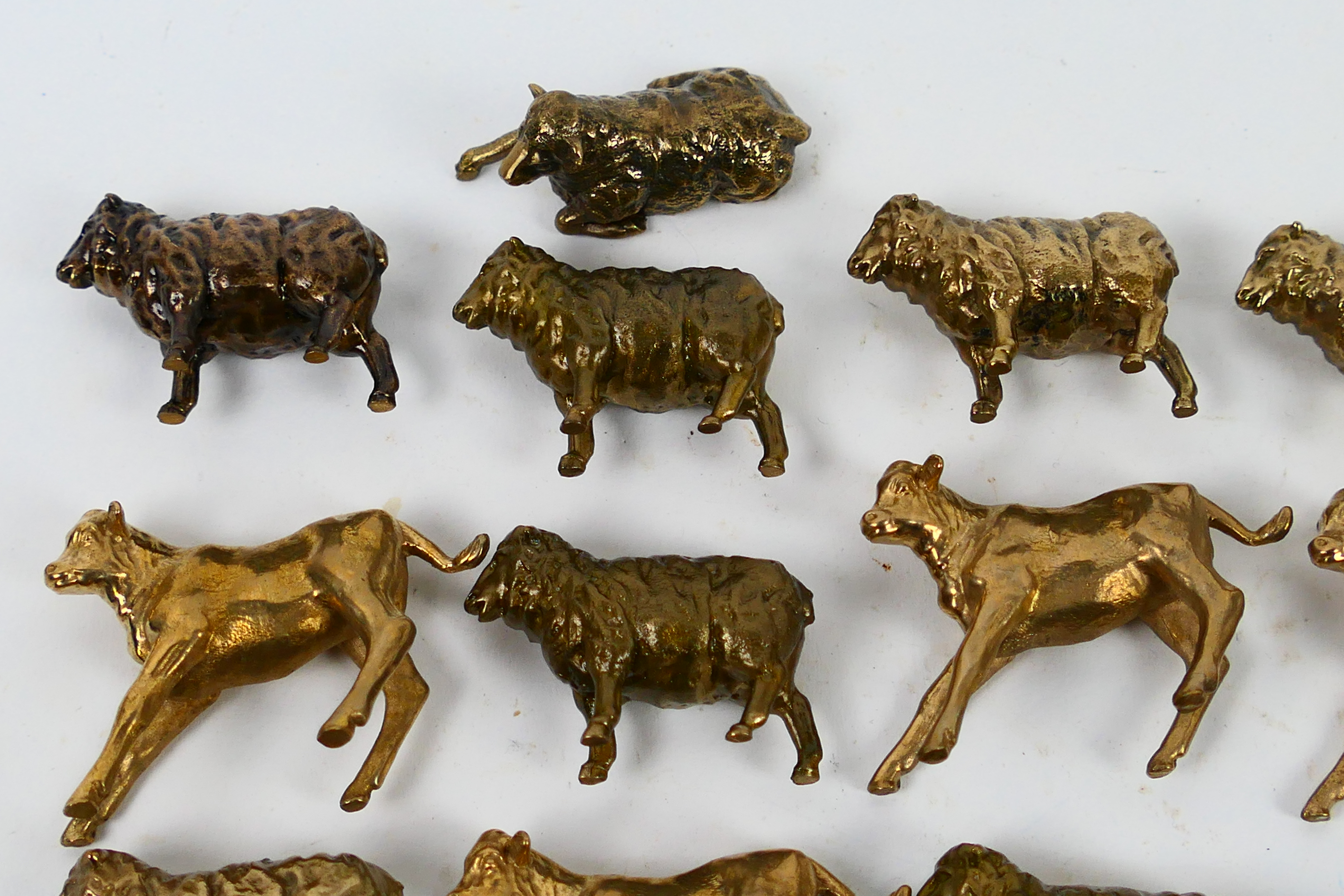 A collection of bronze animal figures, sheep and calf, approximately 4 cm (l). - Image 2 of 5