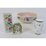 Lot to include a Wedgwood vase and ceramic cased clock in the Humming Birds pattern,